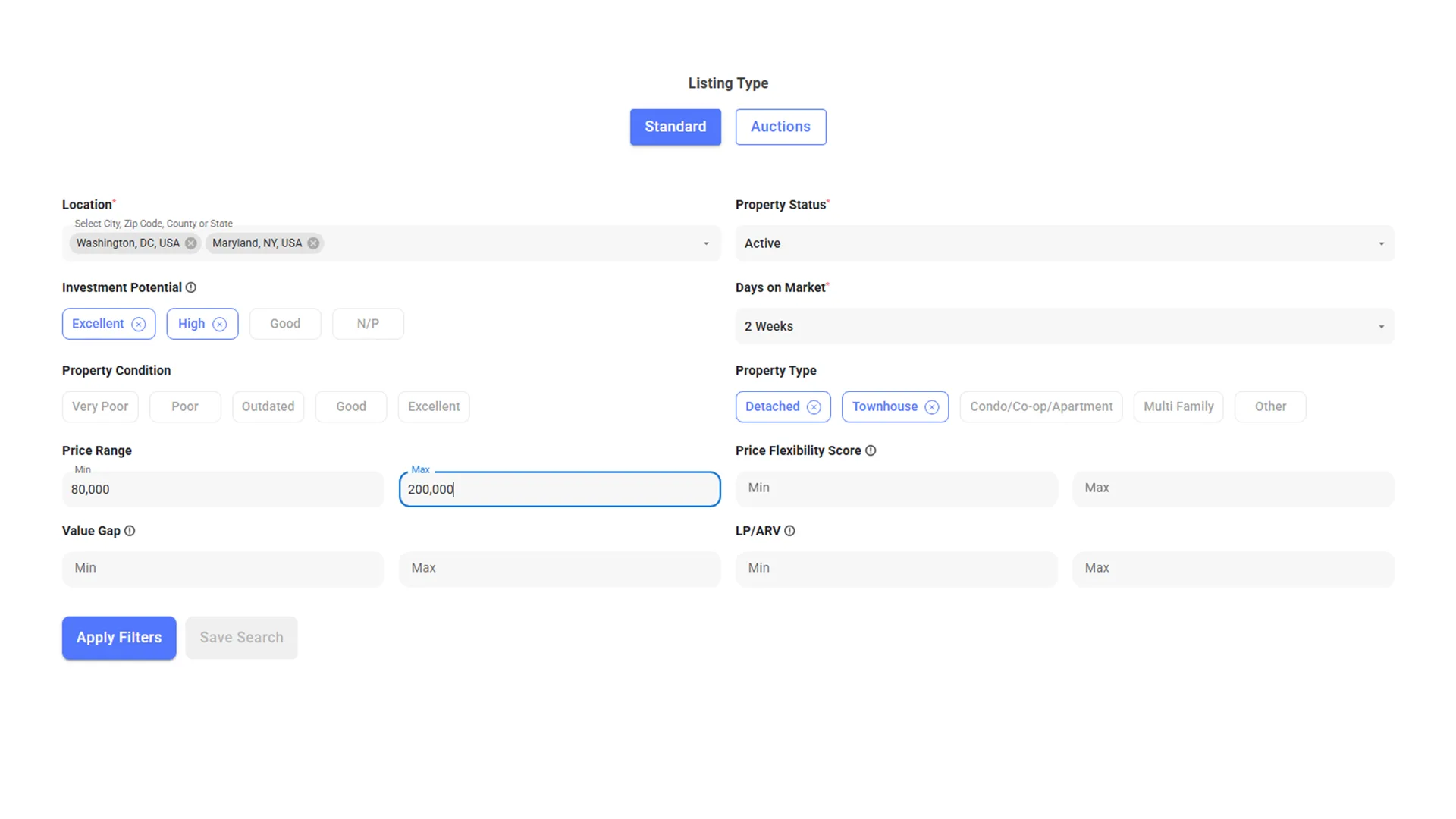 Step 3 — Add filters including ROI, price flexibility, and property condition