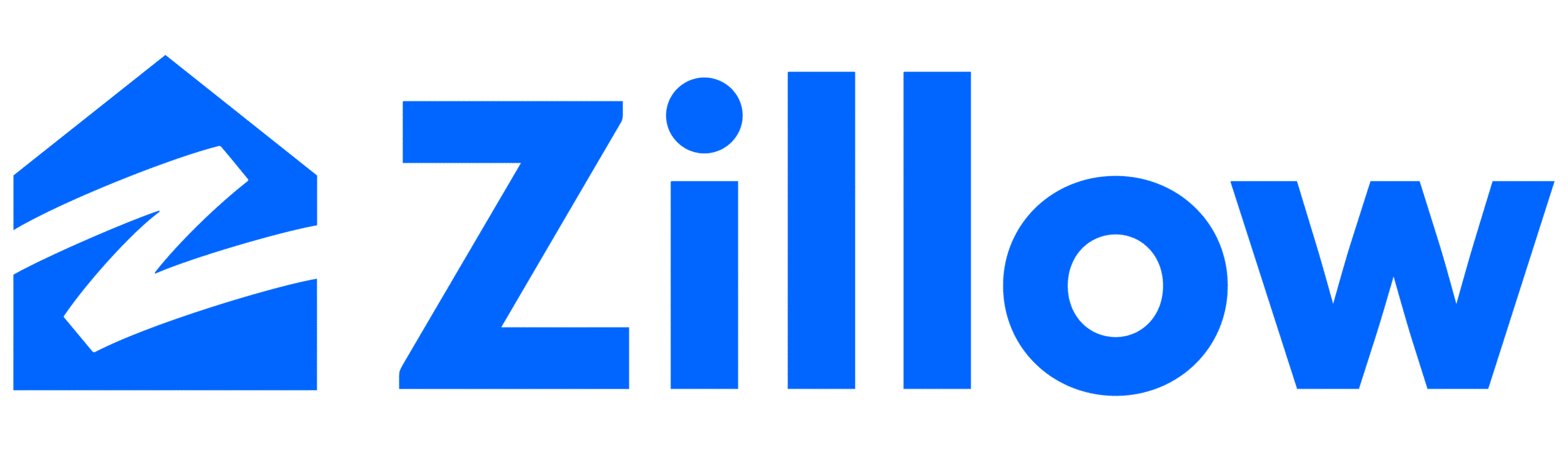 Zillow logo featuring a stylized blue house with a white "Z" and the word "Zillow" in bold blue letters.
