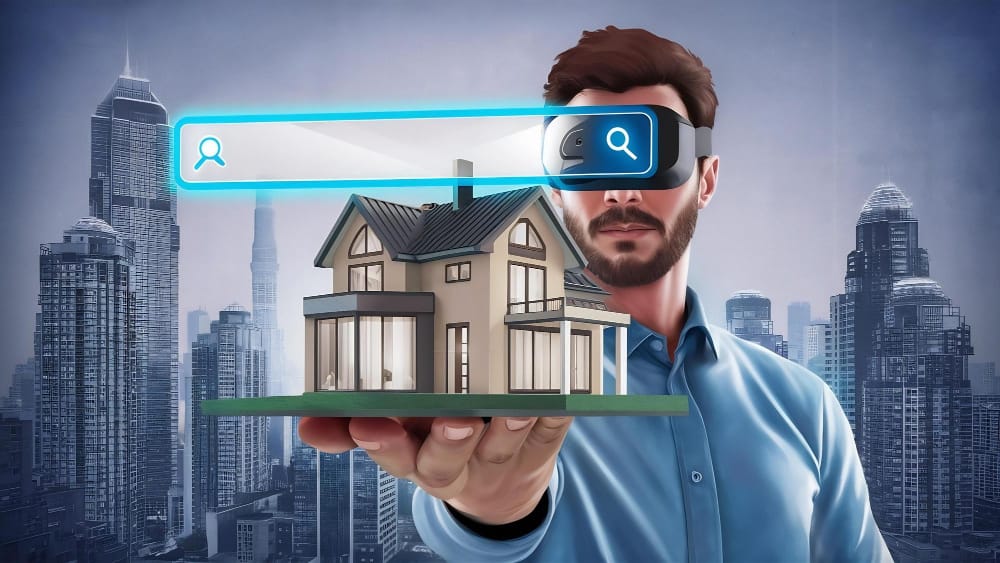 Real estate investor using AR technology to search for off-market properties and investment opportunities