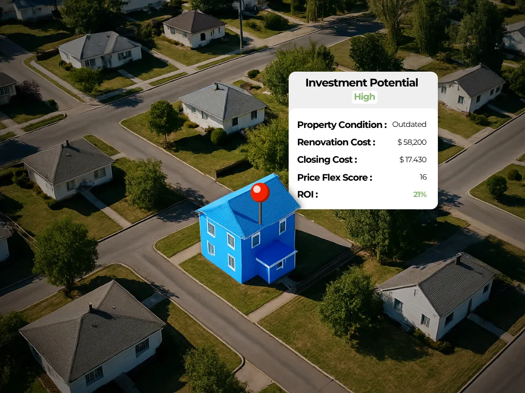 Choosing the Best AI Provider for Real Estate 5 Investment potential dashboard showing renovation cost, ROI and property condition score