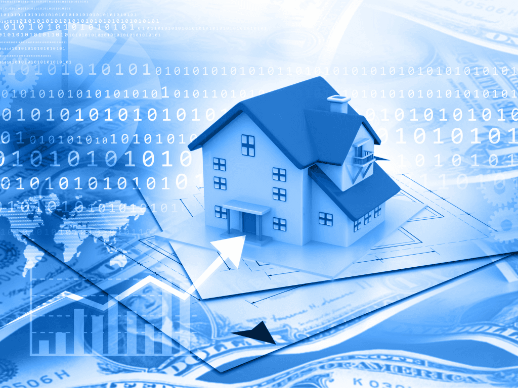 AI-powered real estate market prediction analytics dashboard with property data visualization and trend forecasting graphs