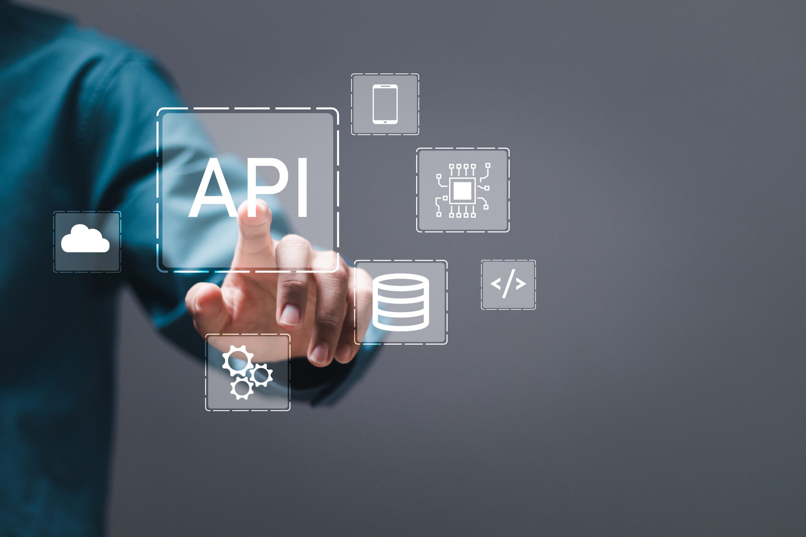  API interface with cloud database and developer integration icons