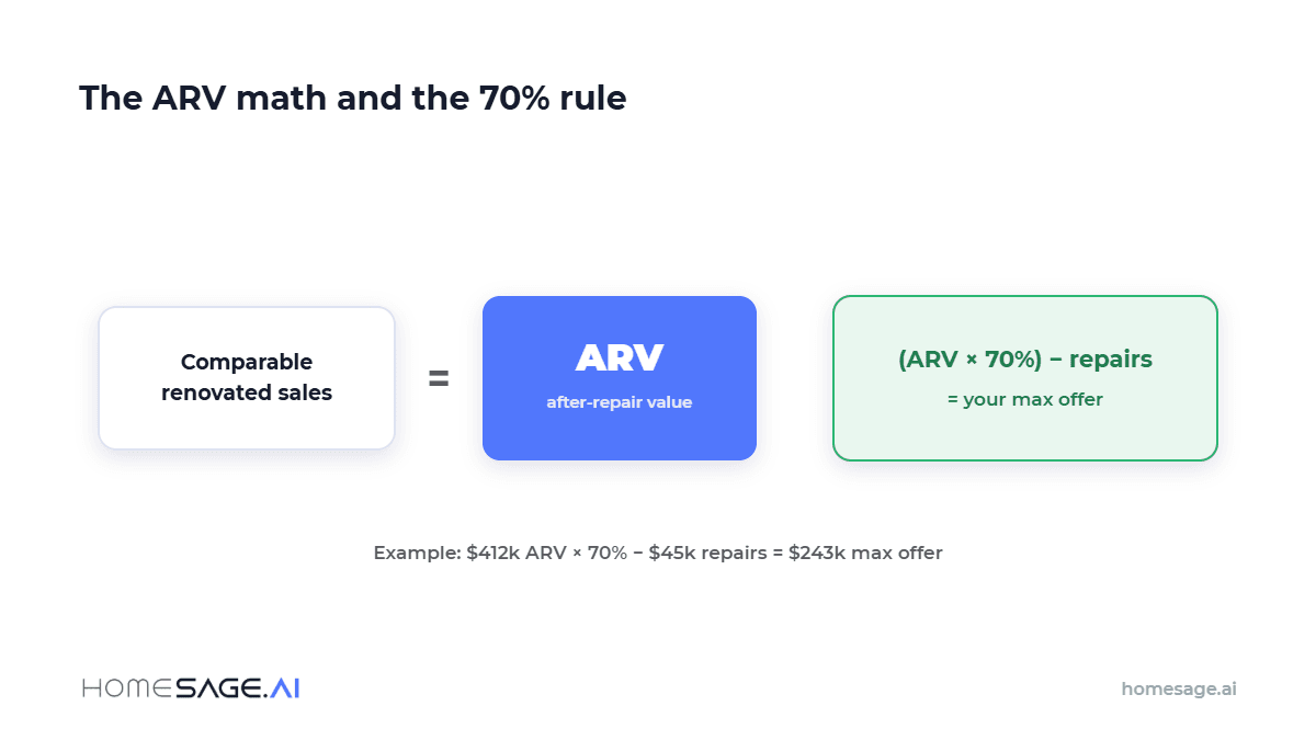 ARV Meaning: What After-Repair Value Is and How to Calculate It 3 The ARV math and the 70% rule investors use to set a max offer
