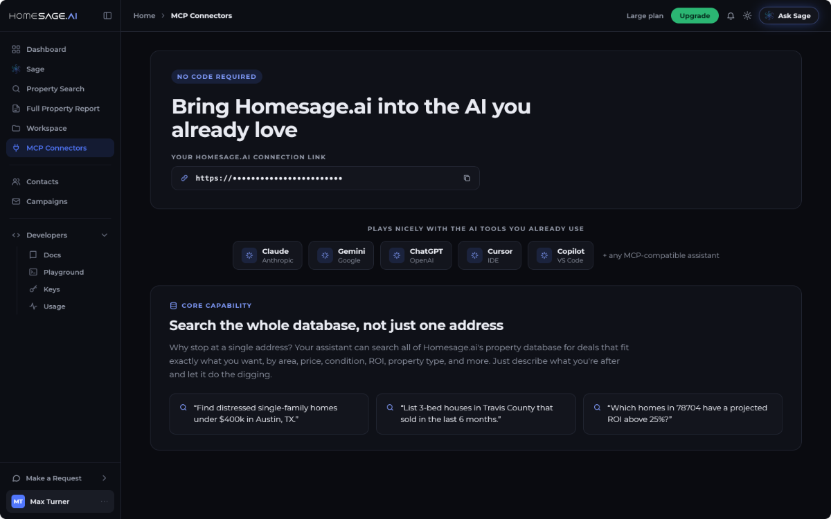 Connecting Homesage.ai to AI tools through the MCP connector